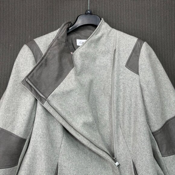 Calvin Klein Womens Grey Wool-Blend Coat With Faux Leather Accents - Size XL - Picture 8 of 9